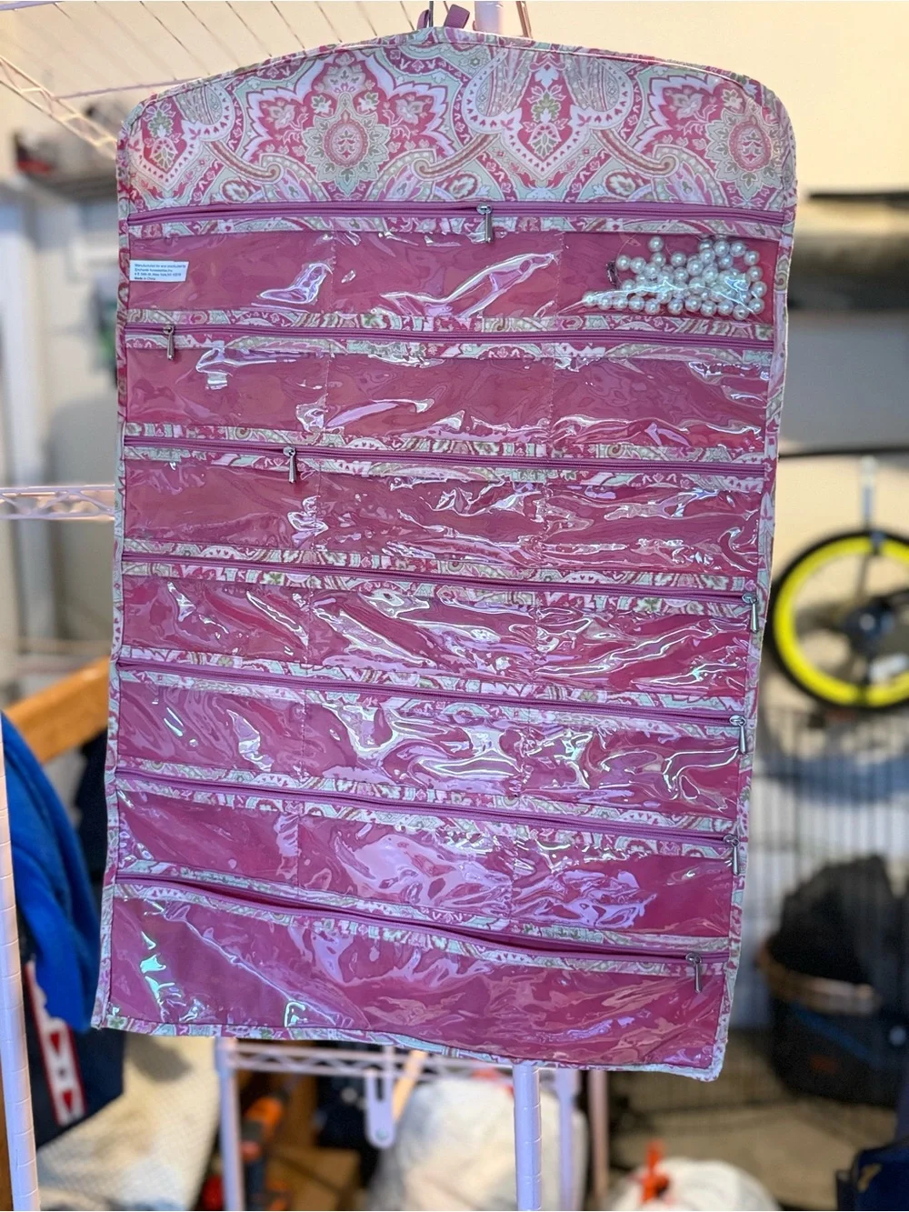 Pink Quilted Hanging Jewelry Organizer